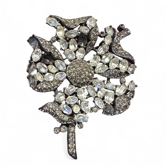 Trifari Diamante and Smoke Crystal Flower Brooch 1950’s Extremely Rare - Picture 1 of 8